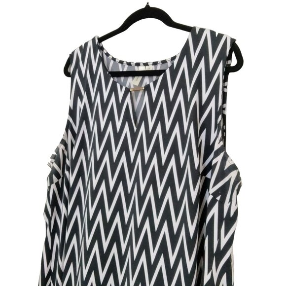 Tacera Black White Chevron Pattern Sleeveless Shift Dress Plus Size 3X - Picture 5 of 9